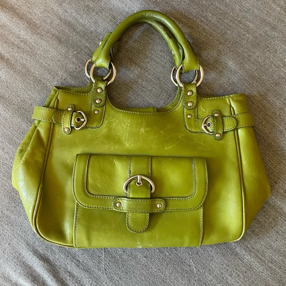 Nordstrom | Retro Vintage Leather Shoulder bag Magnetic Satchel | Lime Green - Picture 2 of 8